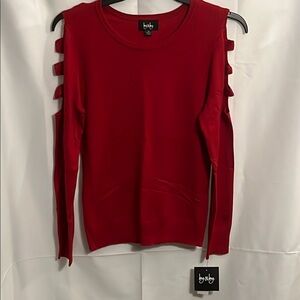 By & By Red Cut-Out Sleeve Sweater